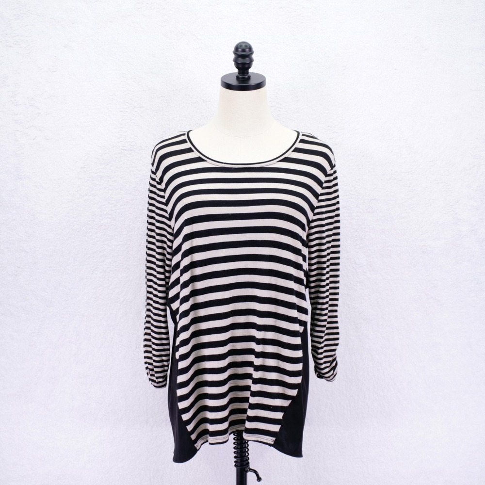 Style‎ & Co -PL- Black White Striped Long Sleeve Shirt Dress Rayon Spandex